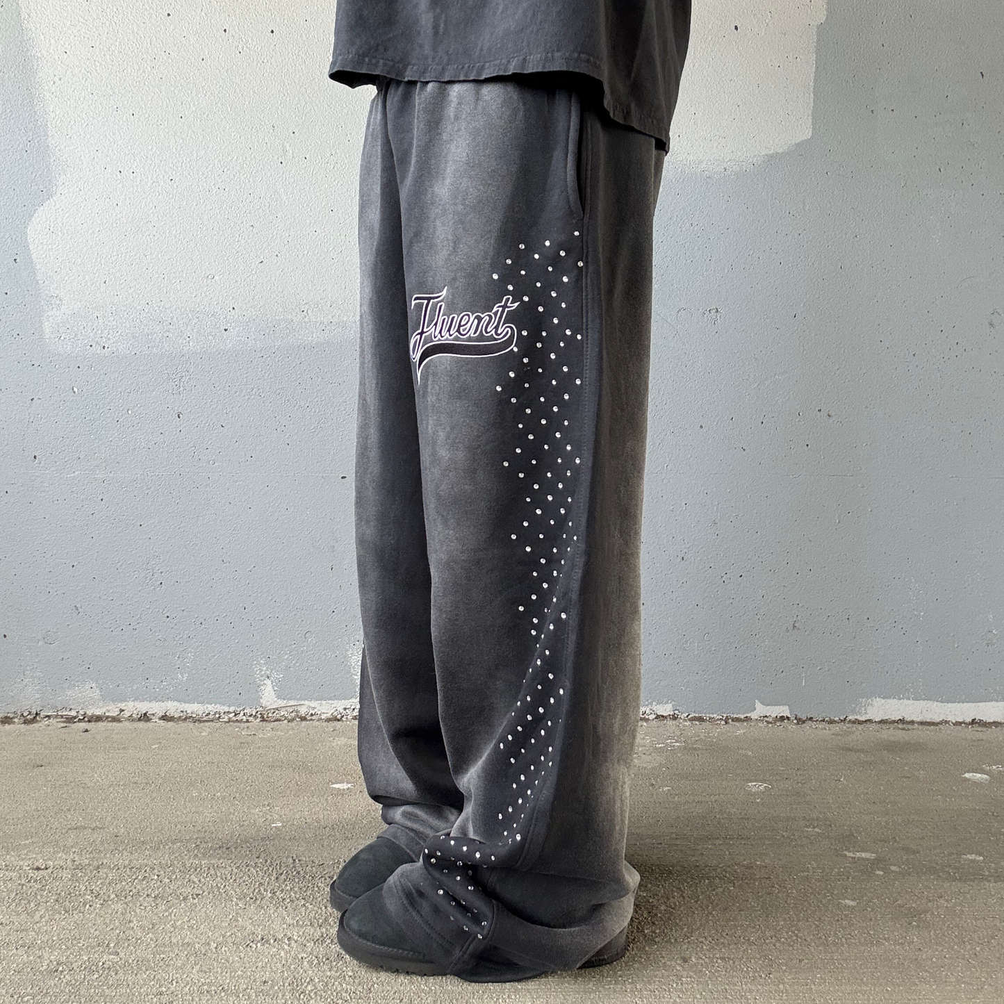 Rhinestone Sweatpants Black